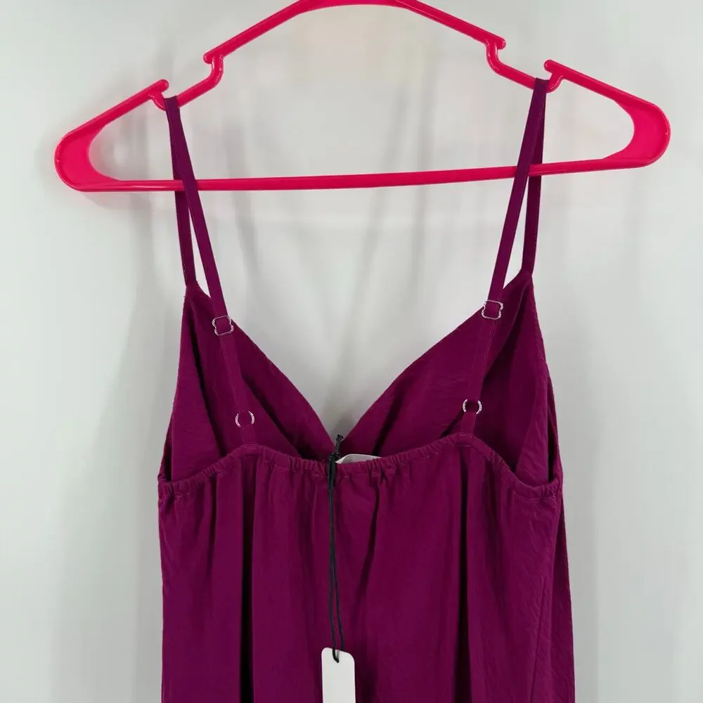 SELF CONTRAST Dress Women’s Size Medium NWT Norah Midi Slip Magenta Drape Neck